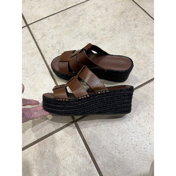 Vince Mahogany Brown Leather Sabella Espadrille Wedge Slip On Sandal Sz 6 - Picture 2 of 8